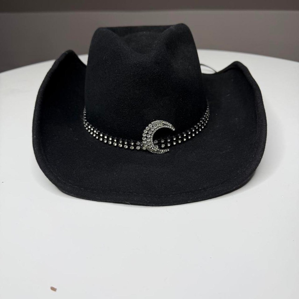 Bullhide Black Wool Western Cowboy Hat Rhinestone Crescent Moon Goth Western M - Picture 2 of 8